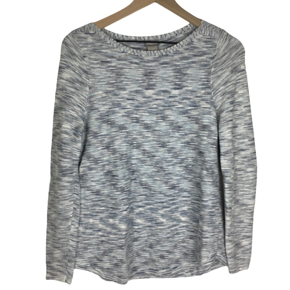 CHICO’S Sweater Space Dye Blue Grey Cream Neutral Soft Cozy Warm Size 0 Small